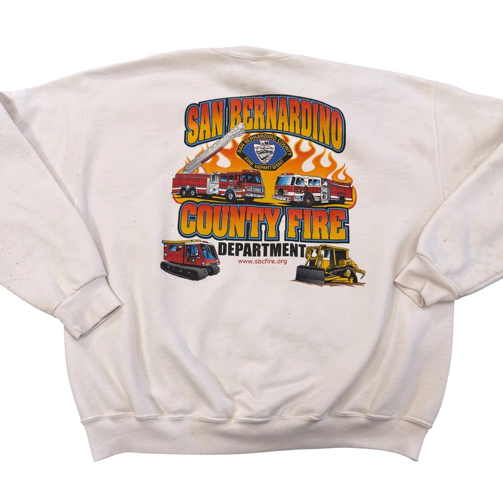 Vintage Jerzees San Bernardino County Fire Dept Sweatshirt XL White Fireman